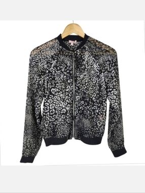 Juicy Couture Viva Luxe Zip Front Jacket Sheer Leopard Print Black Size XS
